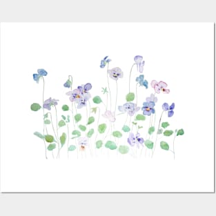 colorful pansies watercolor Posters and Art